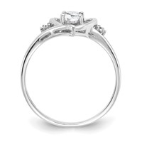 14K White Gold 6x 4 Oval April White Topaz and Diamond Heart Ring view 2