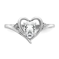 14K White Gold 6x 4 Oval April White Topaz and Diamond Heart Ring view 5