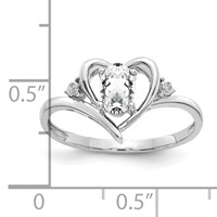 14K White Gold 6x 4 Oval April White Topaz and Diamond Heart Ring view 3