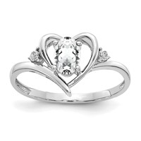14K White Gold 6x 4 Oval April White Topaz and Diamond Heart Ring view 1