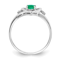 14K White Gold 6x 4 Oval May Emerald and Diamond Heart Ring view 2