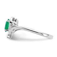 14K White Gold 6x 4 Oval May Emerald and Diamond Heart Ring view 4