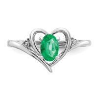 14K White Gold 6x 4 Oval May Emerald and Diamond Heart Ring view 5
