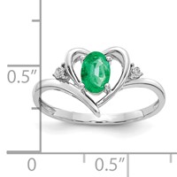 14K White Gold 6x 4 Oval May Emerald and Diamond Heart Ring view 3