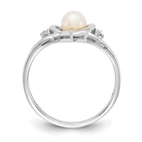 14K White Gold 5.5mm June Freshwater Cultured Pearl and Diamond Heart Ring view 2