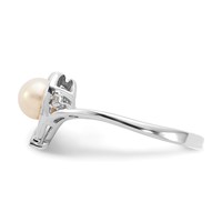 14K White Gold 5.5mm June Freshwater Cultured Pearl and Diamond Heart Ring view 4