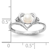 14K White Gold 5.5mm June Freshwater Cultured Pearl and Diamond Heart Ring view 3