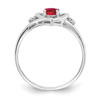 14K White Gold 6x 4 Oval July Ruby and Diamond Heart Ring view 2