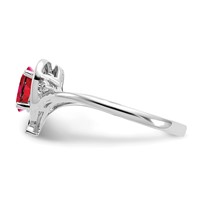 14K White Gold 6x 4 Oval July Ruby and Diamond Heart Ring view 4