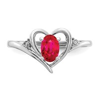 14K White Gold 6x 4 Oval July Ruby and Diamond Heart Ring view 5