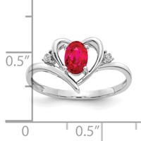 14K White Gold 6x 4 Oval July Ruby and Diamond Heart Ring view 3