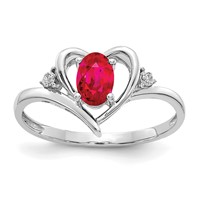 14K White Gold 6x 4 Oval July Ruby and Diamond Heart Ring view 1