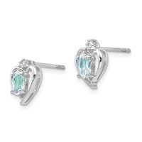 14K White Gold 5x 3 Oval March Aquamarine and Diamond Heart Earrings view 2