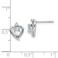 14K White Gold 5x 3 Oval March Aquamarine and Diamond Heart Earrings view 4