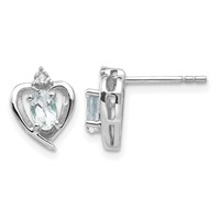 14K White Gold 5x 3 Oval March Aquamarine and Diamond Heart Earrings view 1