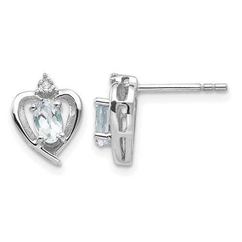 14K White Gold 5x 3 Oval March Aquamarine and Diamond Heart Earrings