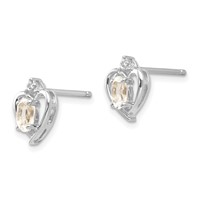 14K White Gold 5x 3 Oval April White Topaz and Diamond Heart Earrings view 2