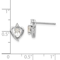 14K White Gold 5x 3 Oval April White Topaz and Diamond Heart Earrings view 4