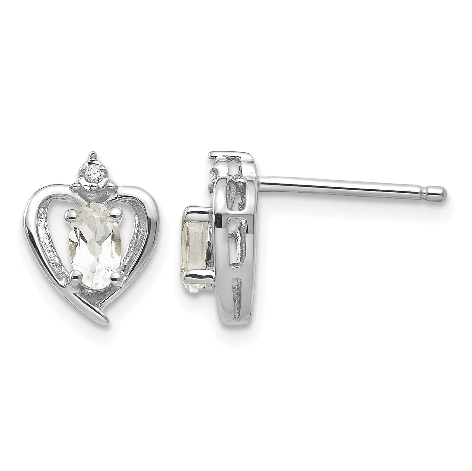 14k White Gold White Topaz and Diamond Heart Post Earrings (XBS452)