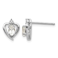 14K White Gold 5x 3 Oval April White Topaz and Diamond Heart Earrings view 1