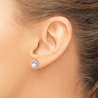 14K White Gold 4.5mm June Freshwater Cultured Pearl and Diamond Heart Earrings view 3