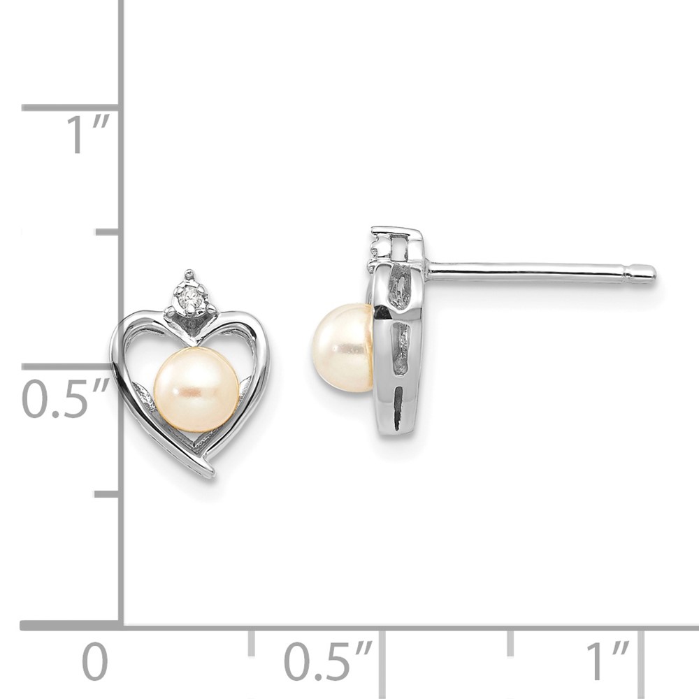 14k White Gold FWCultured Pearl and Diamond Heart Post Earrings (XBS454)