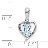 14K White Gold 6x 4 Oval March Aquamarine and Diamond Heart Pendant view 3
