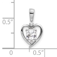 14K White Gold 6x 4 Oval April White Topaz and Diamond Heart Pendant view 3