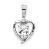 14K White Gold 6x 4 Oval April White Topaz and Diamond Heart Pendant view 1