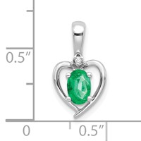 14K White Gold 6x 4 Oval May Emerald and Diamond Heart Pendant view 3