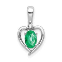 14K White Gold 6x 4 Oval May Emerald and Diamond Heart Pendant view 1