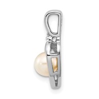 14K White Gold 5.5mm June Freshwater Cultured Pearl and Diamond Heart Pendant view 2