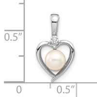 14K White Gold 5.5mm June Freshwater Cultured Pearl and Diamond Heart Pendant view 3