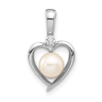 14K White Gold 5.5mm June Freshwater Cultured Pearl and Diamond Heart Pendant view 1