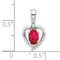 14K White Gold 6x 4 Oval July Ruby and Diamond Heart Pendant view 3