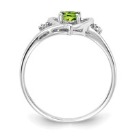 14K White Gold 6x 4 Oval August Peridot and Diamond Heart Ring view 2