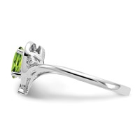 14K White Gold 6x 4 Oval August Peridot and Diamond Heart Ring view 4
