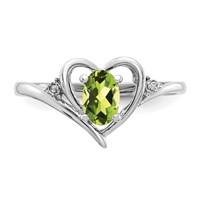 14K White Gold 6x 4 Oval August Peridot and Diamond Heart Ring view 5