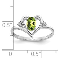 14K White Gold 6x 4 Oval August Peridot and Diamond Heart Ring view 3