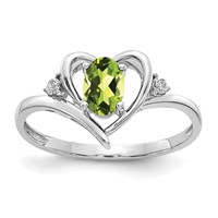 14K White Gold 6x 4 Oval August Peridot and Diamond Heart Ring view 1