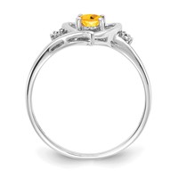 14K White Gold 6x 4 Oval November Citrine and Diamond Heart Ring view 2