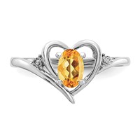 14K White Gold 6x 4 Oval November Citrine and Diamond Heart Ring view 5
