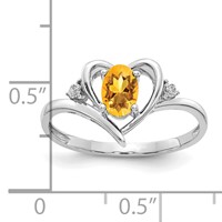 14K White Gold 6x 4 Oval November Citrine and Diamond Heart Ring view 3