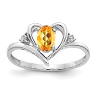 14K White Gold 6x 4 Oval November Citrine and Diamond Heart Ring view 1
