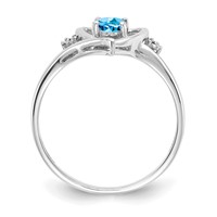 14K White Gold 6x 4 Oval December Blue Topaz and Diamond Heart Ring view 2