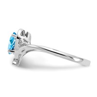14K White Gold 6x 4 Oval December Blue Topaz and Diamond Heart Ring view 4