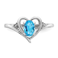 14K White Gold 6x 4 Oval December Blue Topaz and Diamond Heart Ring view 5
