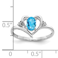 14K White Gold 6x 4 Oval December Blue Topaz and Diamond Heart Ring view 3