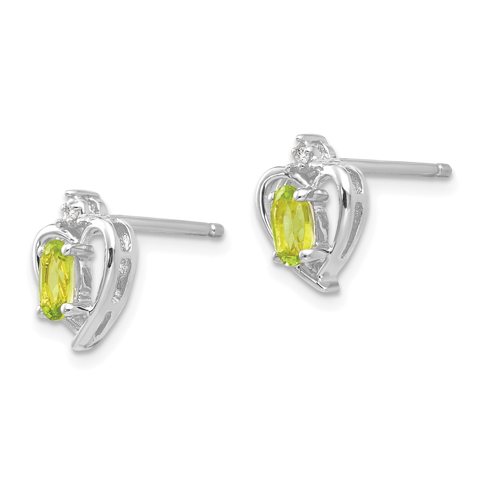 14k White Gold Peridot and Diamond Heart Post Earrings (XBS466)