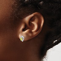 14K White Gold 5x 3 Oval August Peridot and Diamond Heart Earrings view 3